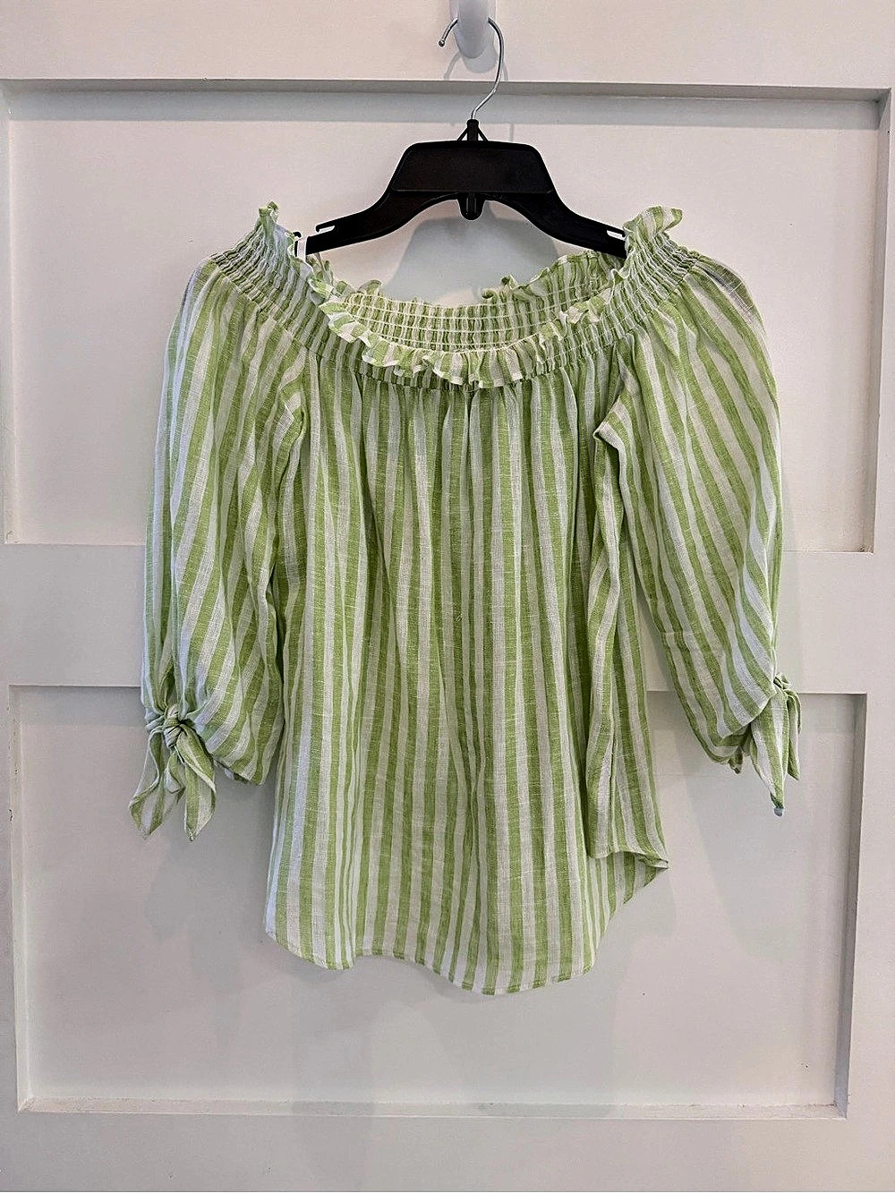 Michael Kors Linen Striped Blouse in Green & White Size P/XS Like New